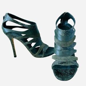 Gucci Genuine Python & Suede Strappy Stiletto Sandals Olive Green Women’s 38.5